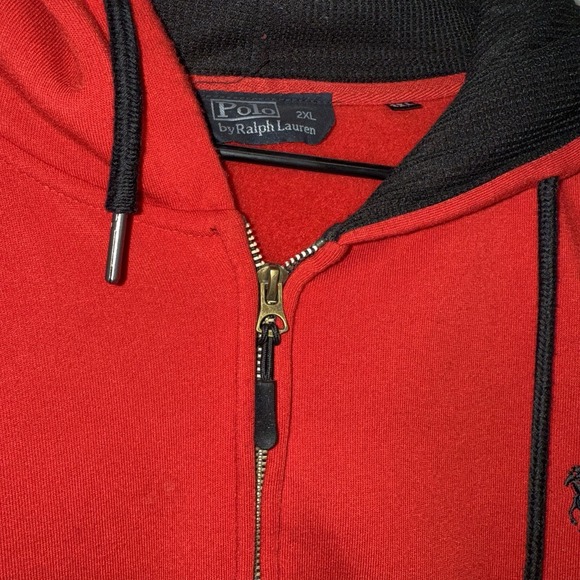 Polo Ralph Lauren Red Zip Hoodie Men's 2XL Full Zip Black Logo Sweatshirt Fleece - Picture 4 of 12